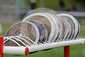 Discus on the track and field stadium