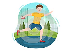 Discus Throw Playing Athletics Illustration with Throwing a Wooden Plate in Sports Championship Flat Cartoon Hand Drawn Templates