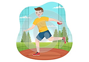 Discus Throw Playing Athletics Illustration with Throwing a Wooden Plate in Sports Championship Flat Cartoon Hand Drawn Templates