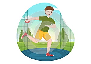 Discus Throw Playing Athletics Illustration with Throwing a Wooden Plate in Sports Championship Flat Cartoon Hand Drawn Templates