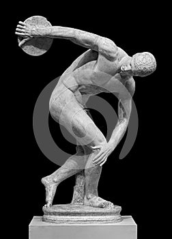 Discus thrower discobolus statue. A part of the ancient Olymp games. A Roman copy of the lost bronze Greek sculpture