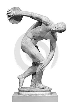 Discus thrower discobolus statue. A part of the ancient Olymp games. A Roman copy of the lost bronze Greek sculpture photo