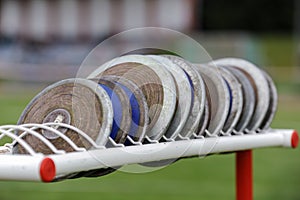 Discus on the track and field stadium