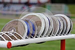 Discus on the track and field stadium
