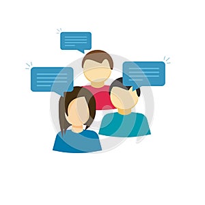 Discussion group vector illustration, flat cartoon style people talking, team dialog communication icon