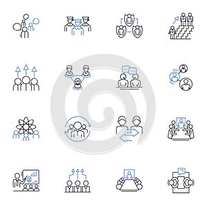 Discussion Session line icons collection. Exchange, Dialogue, Conversation, Discourse, Debate, Session, Communication