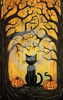 The Disdainful Black Kitty Cat and the Two Jack Lanterns photo