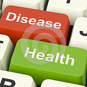 Disease And Health Computer Keys Showing Online Healthcare Or Tr