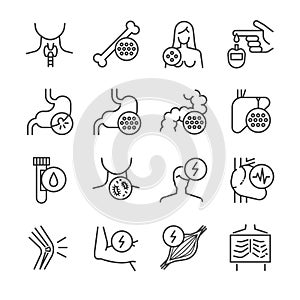 Disease, illness and sickness icon set