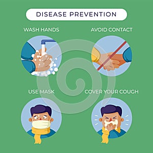 Disease Prevention information illustration. Vector illustration to avoid Coronavirus.