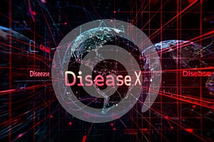 Disease X word on digital screen with world map