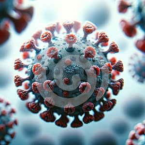 Disease X Virus Virion Particle Close-up, Detailed Virus Model on Blue Background