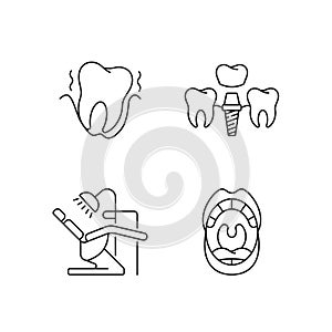 Diseases of the oral cavity linear icons set