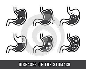 Diseases of the Stomach sign icon vector set design