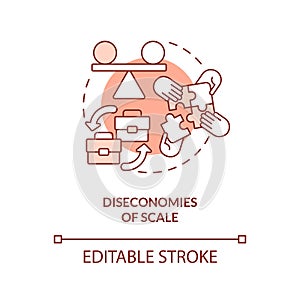 Diseconomies of scale terracotta concept icon