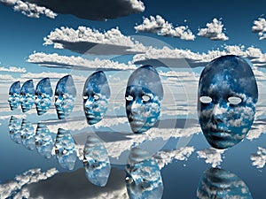 Disembodied faces hover in surreal scene photo