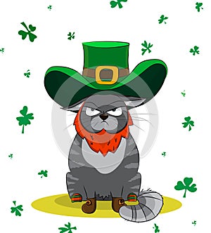 Disgruntled Cat dressed as a leprechaun. Poster St. Patrick`s Day