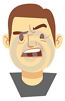 Disgusting face emotion. Man head cartoon portrait