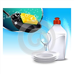 Dish Cleaner Detergent Promotional Poster Vector Illustration