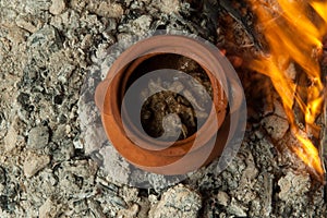 A dish on cold coals