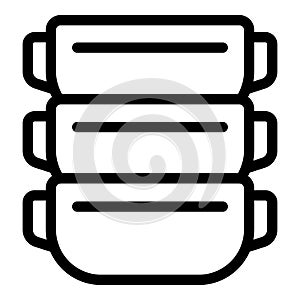 Dish collection icon outline vector. Pottery oven bowls