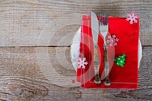 Dish with cutlery for Christmas lunch