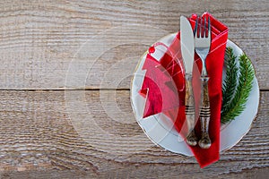 Dish with cutlery for Christmas lunch