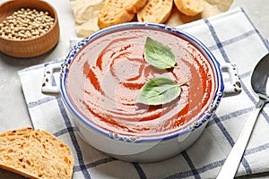Dish with delicious fresh homemade tomato soup