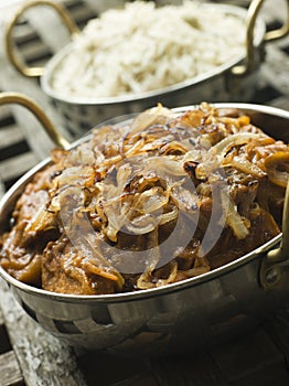 Dish of Dopiaza Veal with Fragrant Pilau Rice