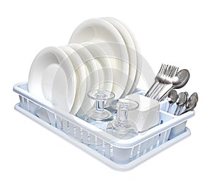 Dish drainer with clean dinnerware