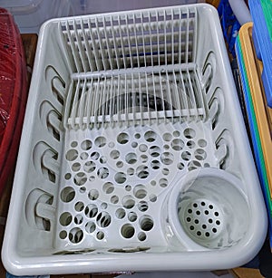 Dish draining rack,plastic dish drying plate without drain Multipurpose empty white rack photo