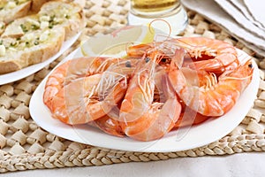 Dish of fresh boiled shrimps