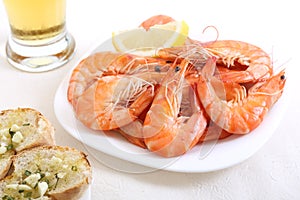 Dish of fresh boiled shrimps