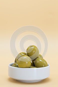 Dish with gordal type olives, typical Spanish Mediterranean appetizer