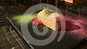 A dish of a gourmet restaurant. close-up. Pate from duck.