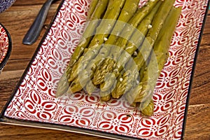 Dish of green asparagus