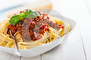 Dish of Italian spaghetti with Bolognaise sauce