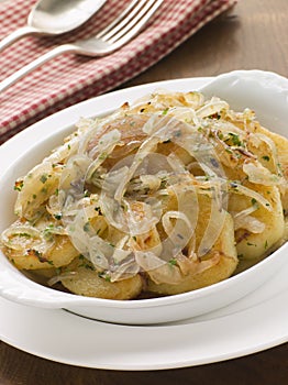 Dish of Lyonnaise Potatoes