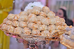 Dish with Moroccan festive homemade cookies isolated photo