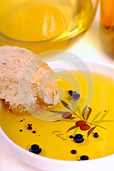 Dish of olive oil with balsamic vinegar and bread