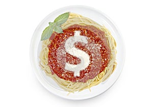 Dish of pasta with tomato sauce and parmesan cheese in the shape