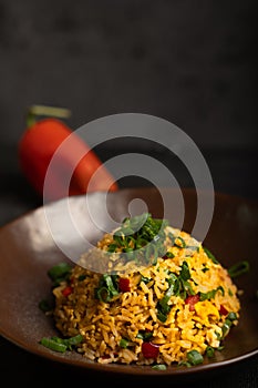 Close-up of a Peruvian dish resulting from the fusion with Asian food. photo