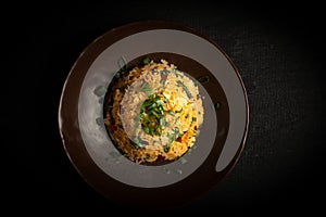 Seen from above, a Peruvian dish resulting from the fusion with Asian food. photo