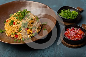 A dish of Peruvian gastronomy, the result of the Asian fusion, named Arroz chaufa. photo