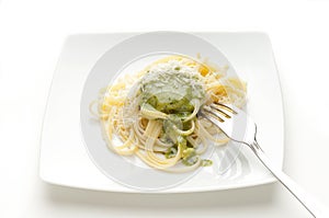 Dish of pesto pasta