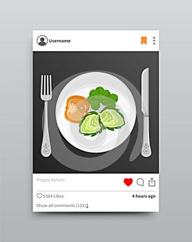 Dish Posted on Instagram, Vector Illustration