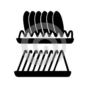 Dish Rack Kitchen Organizer Silhouette Vector Illustration of Kitchenware Storage