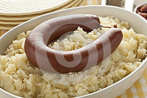 Dish with sauerkraut and smoked sausage