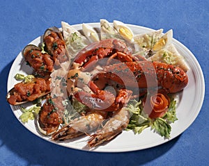 Dish with seafoods