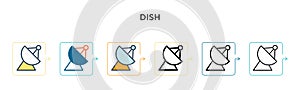 Dish signal transmission vector icon in 6 different modern styles. Black, two colored dish signal transmission icons designed in